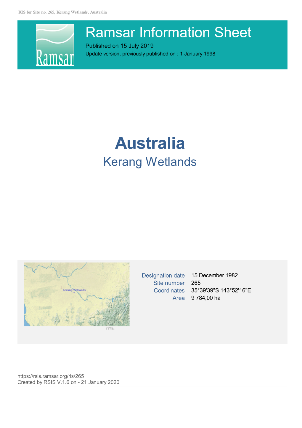 Kerang Wetlands Ramsar Information Sheet