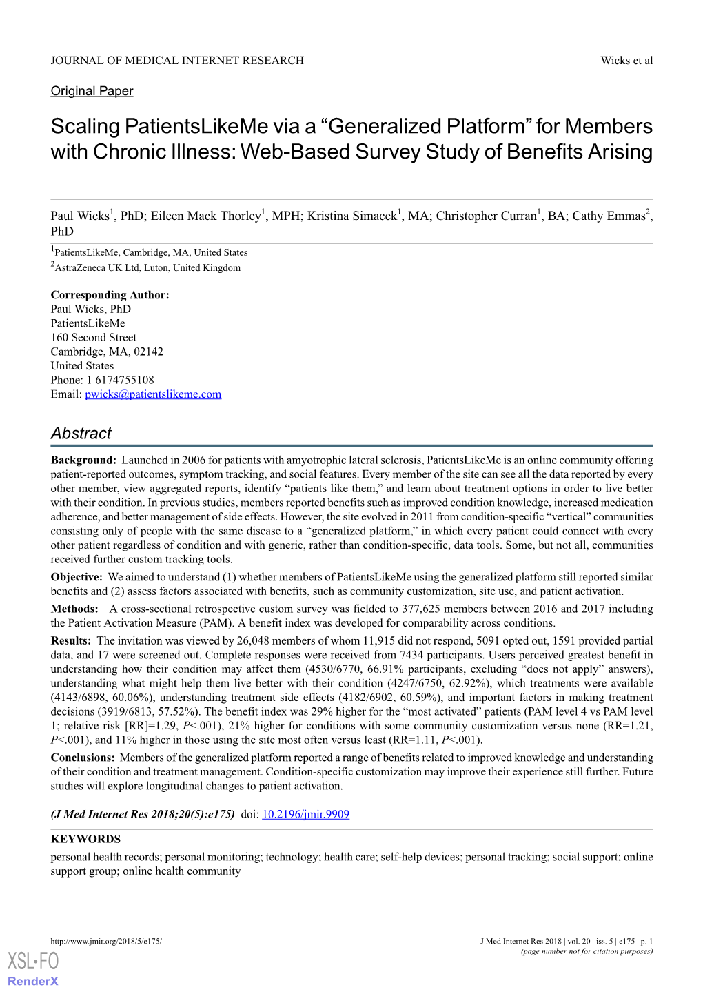 Scaling Patientslikeme Via a “Generalized Platform”