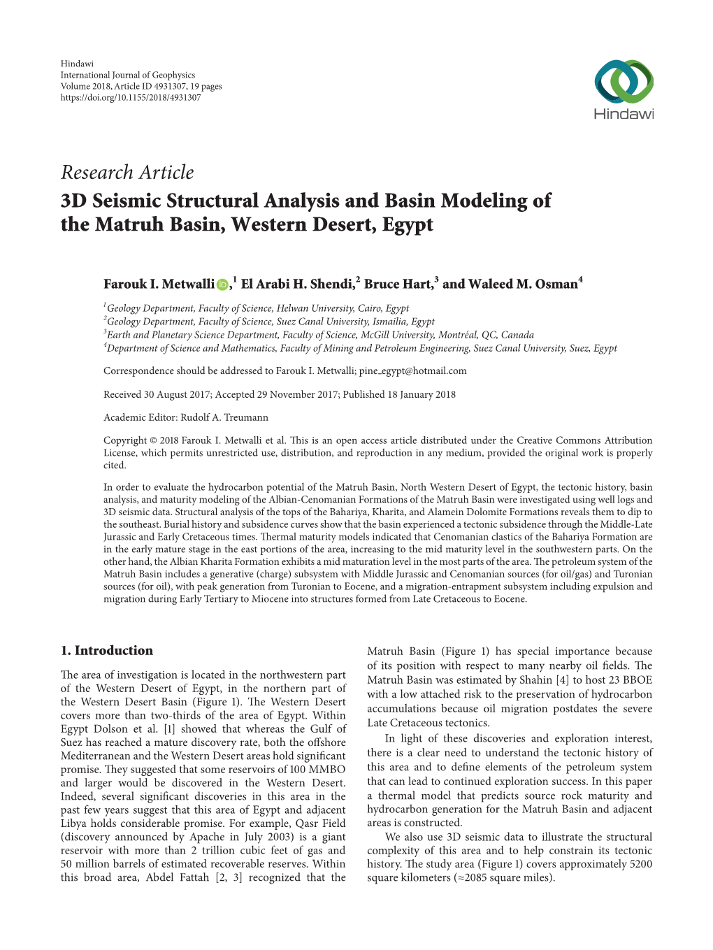 Research Article 3D Seismic Structural Analysis and Basin Modeling of the Matruh Basin, Western Desert, Egypt