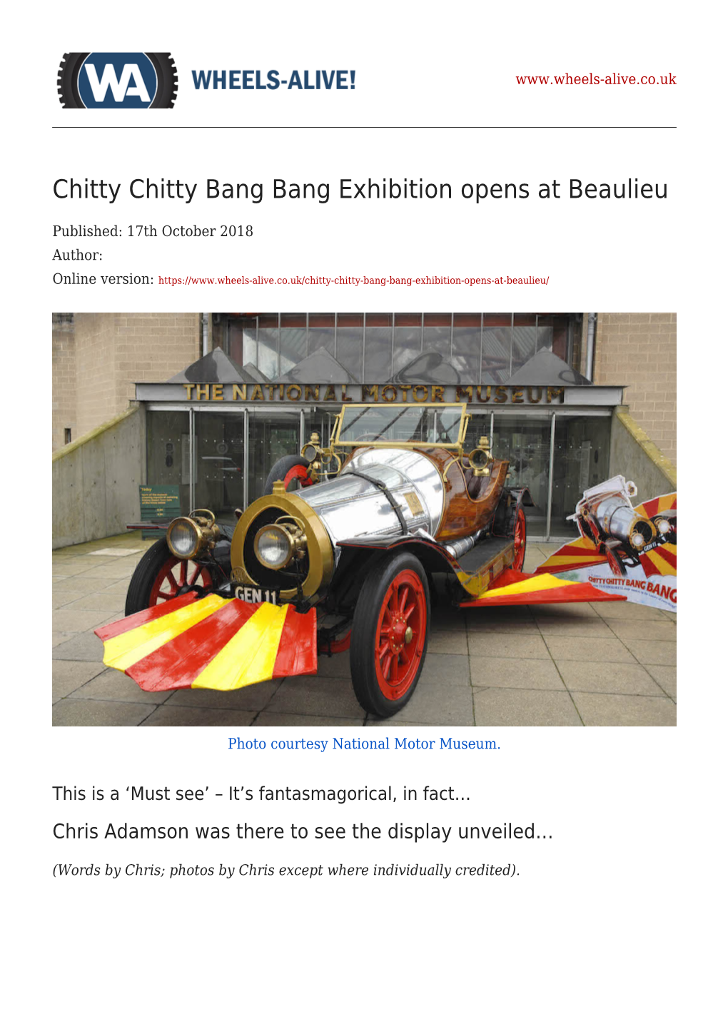 Chitty Chitty Bang Bang Exhibition Opens at Beaulieu