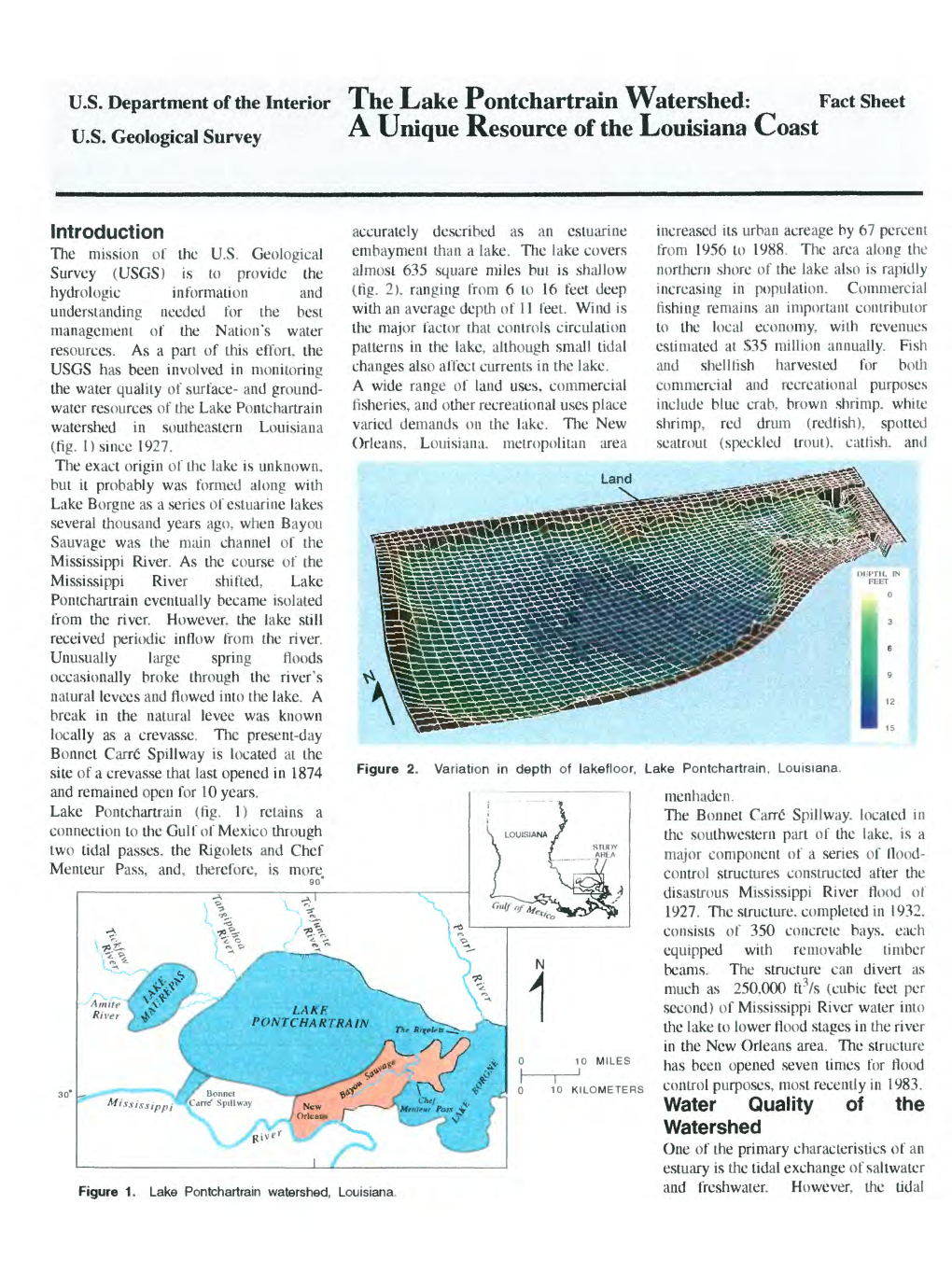 U.S. Department of the Interior the Lake Pontchartrain Watershed: Fact Sheet U.S. Geological Survey a Unique Resource of the Louisiana Coast