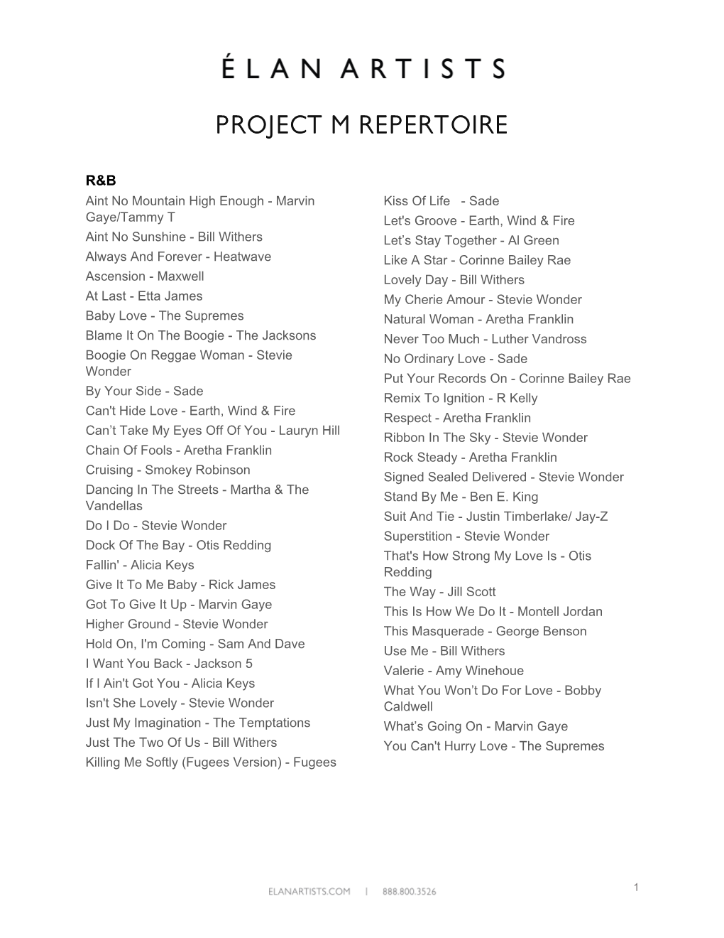 Project M Repertoire