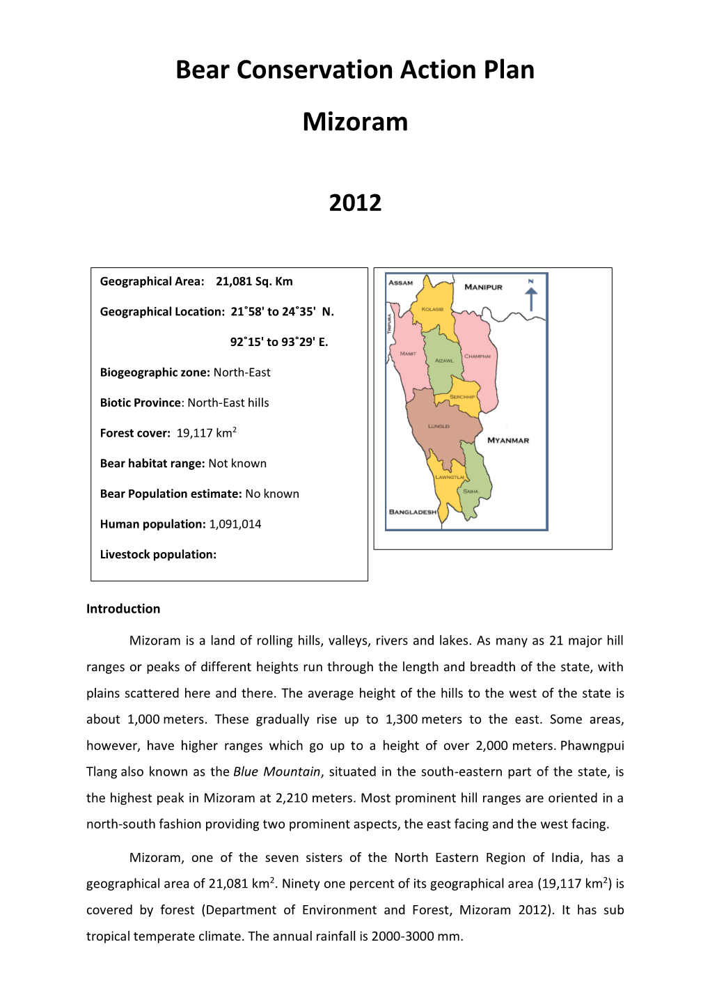 Bear Conservation Action Plan Mizoram