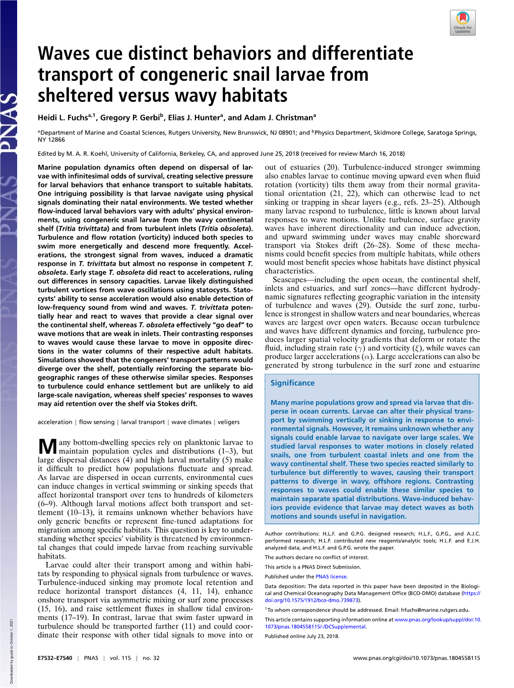 Waves Cue Distinct Behaviors and Differentiate Transport of Congeneric Snail Larvae from Sheltered Versus Wavy Habitats