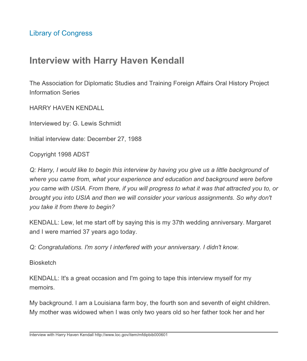 Interview with Harry Haven Kendall