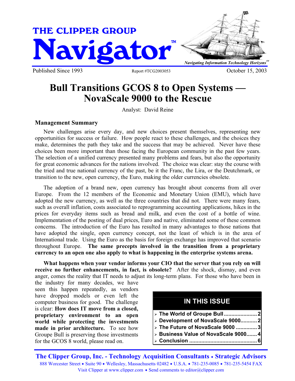 Bull Transitions GCOS 8 to Open Systems – Novascale 9000 to the Rescue