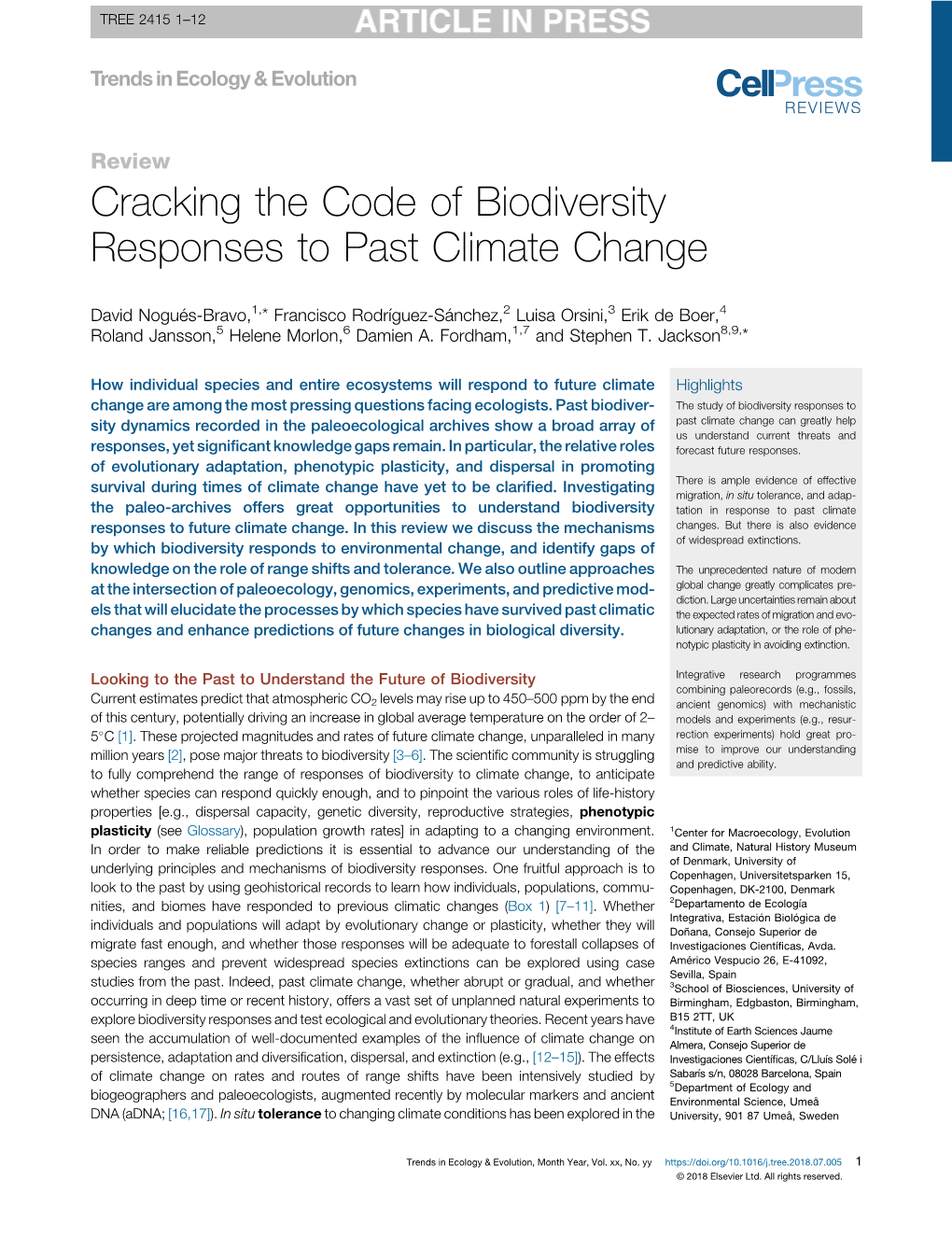 Cracking the Code of Biodiversity Responses to Past Climate Change