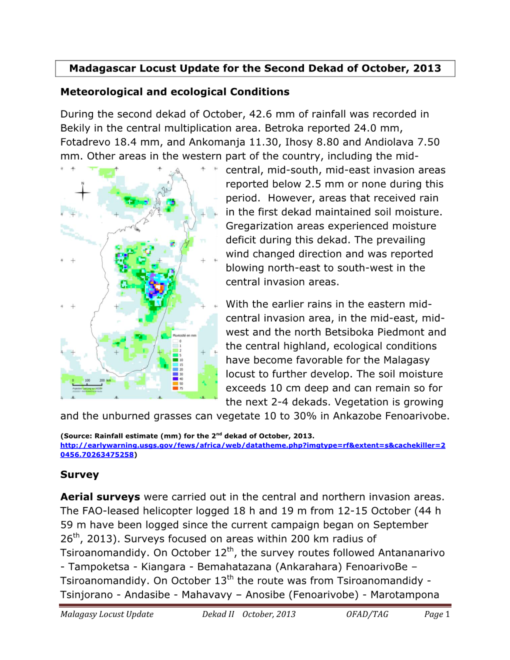 Madagascar Locust Update for the Second Dekad of October, 2013