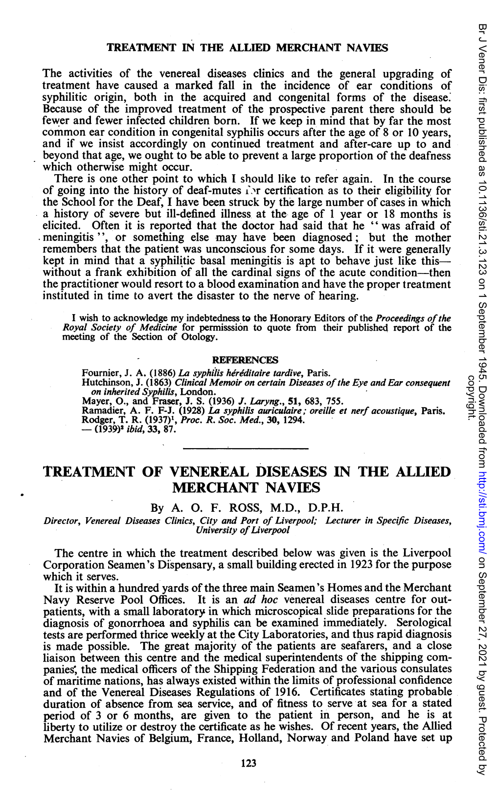 TREATMENT of VENEREAL DISEASES in the ALLIED MERCHANT NAVIES by A