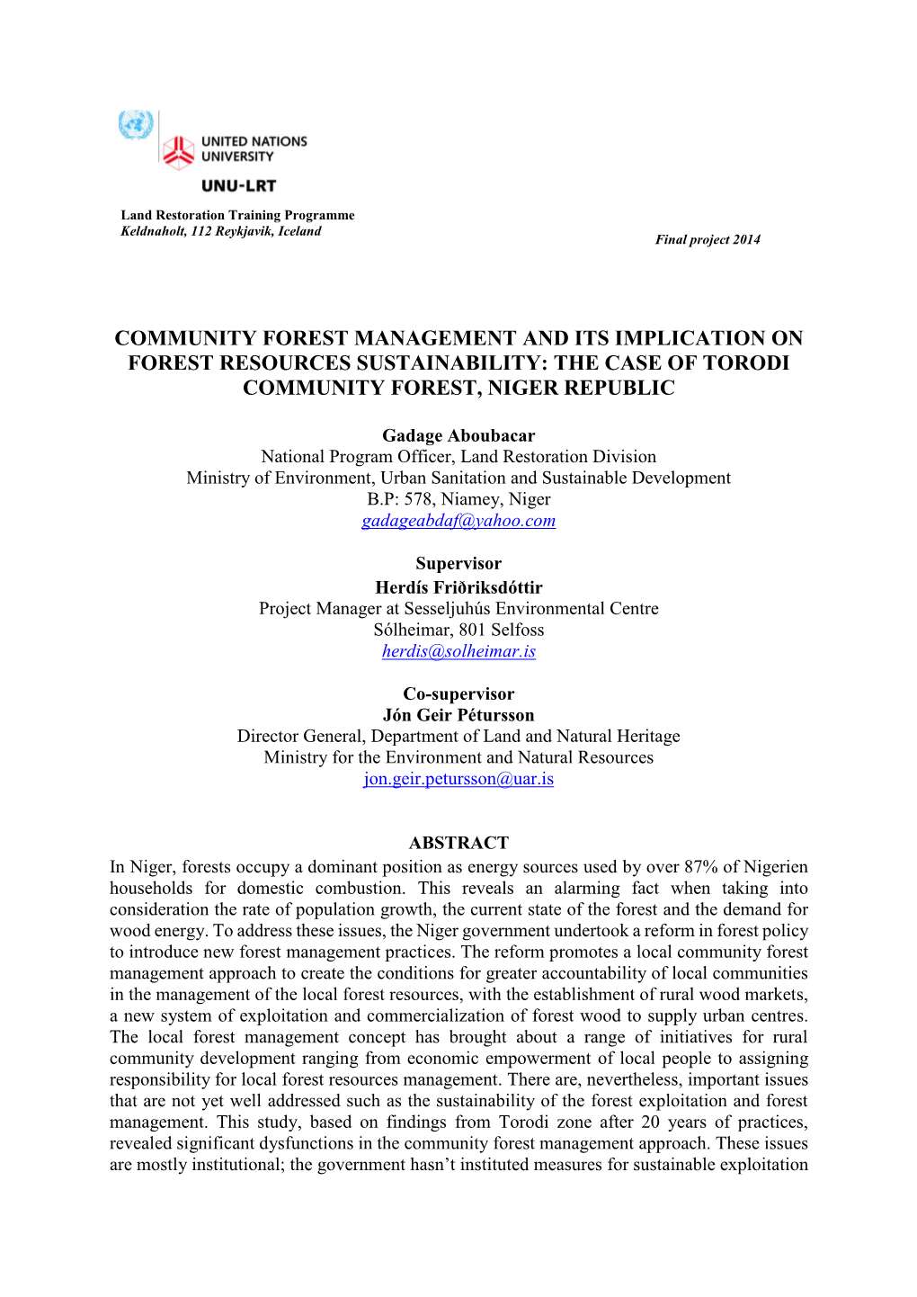 The Case of Torodi Community Forest, Niger Republic