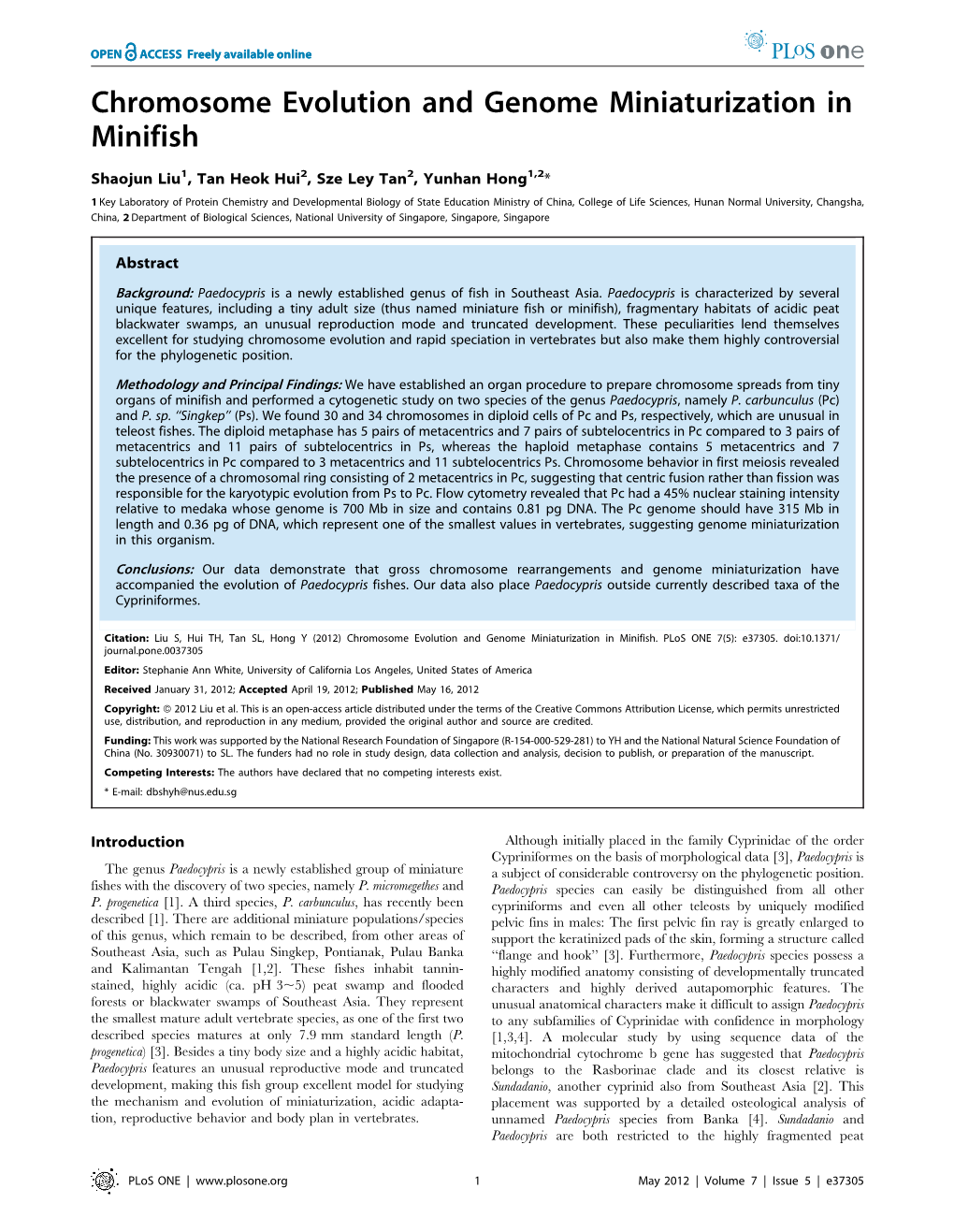 Chromosome Evolution and Genome Miniaturization in Minifish