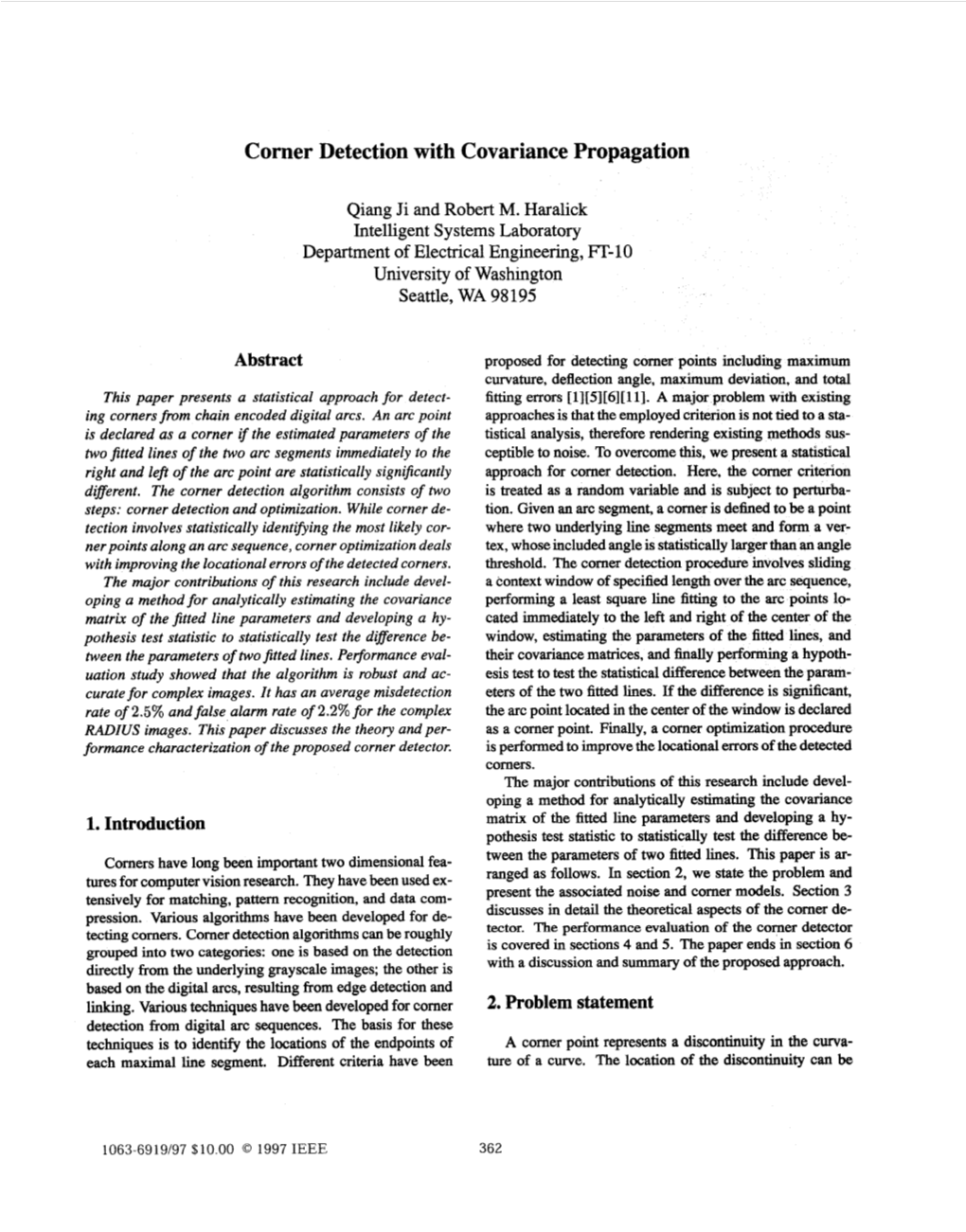 Corner Detection with Covariance Propagation