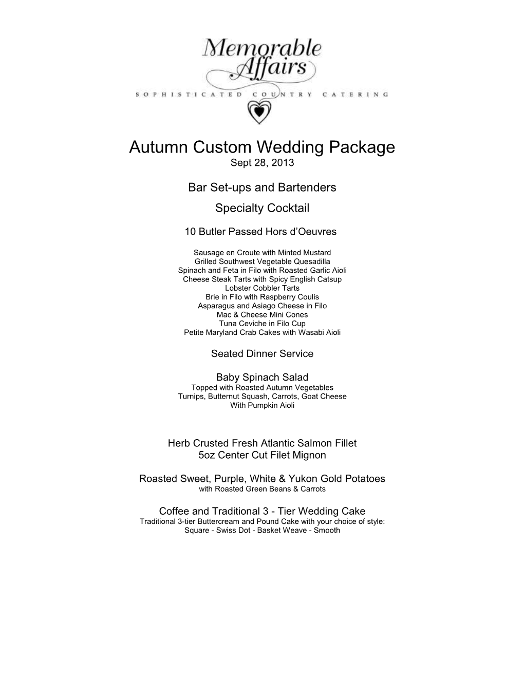 Autumn Custom Wedding Package