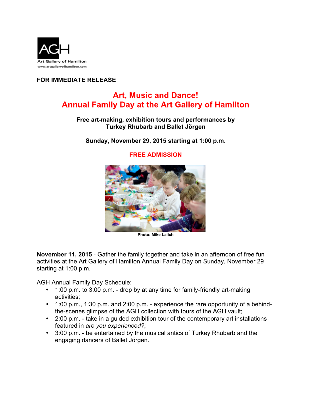 Annual Family Day at the Art Gallery of Hamilton