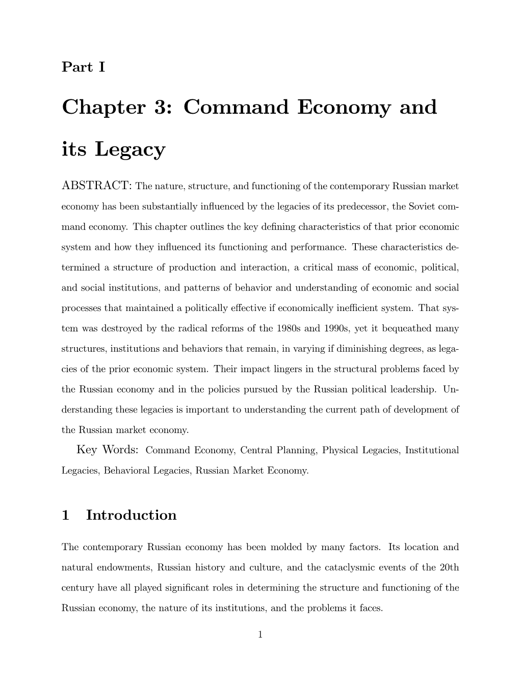 Chapter 3: Command Economy and Its Legacy