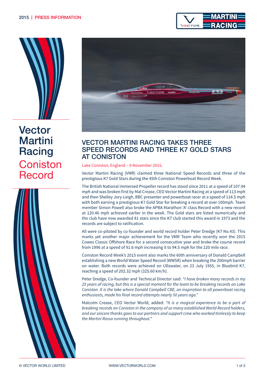Vector Martini Racing Coniston Record
