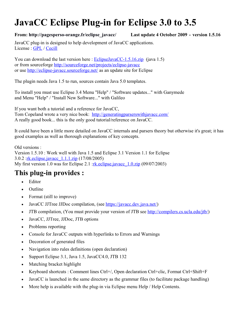 Javacc Eclipse Plug-In for Eclipse 3.0 to 3.5