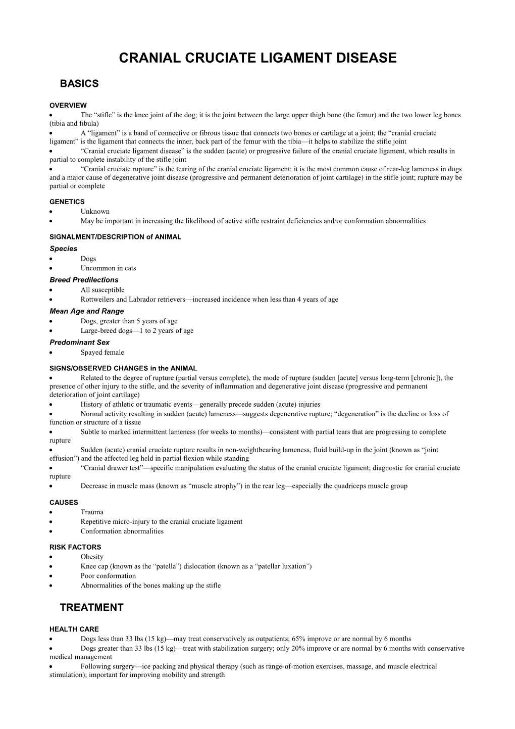 Cranial Cruciate Ligament Disease