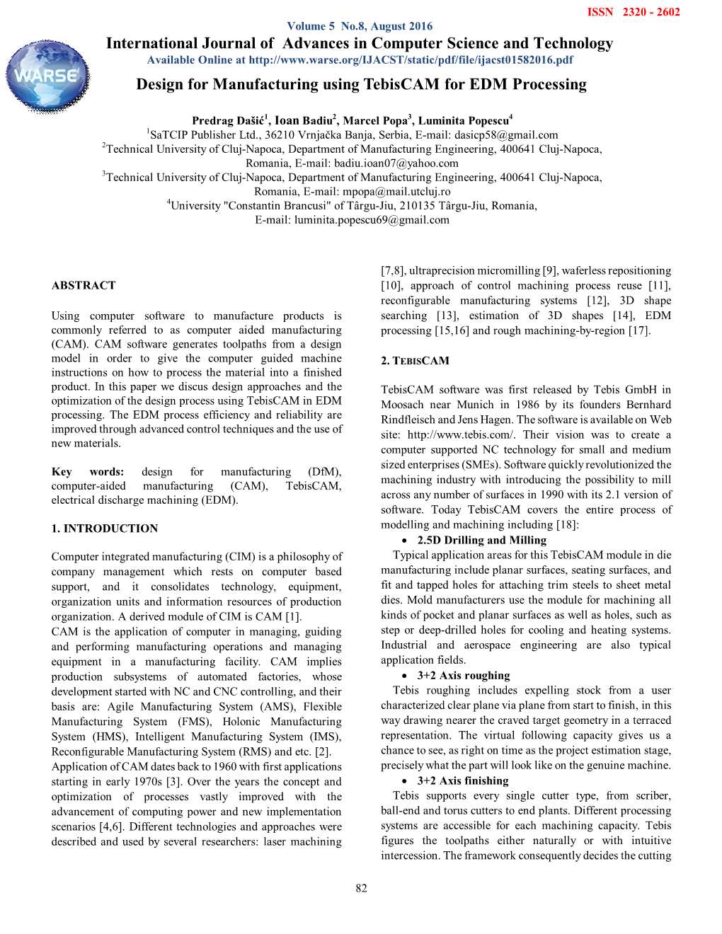 Design for Manufacturing Using Tebiscam for EDM Processing