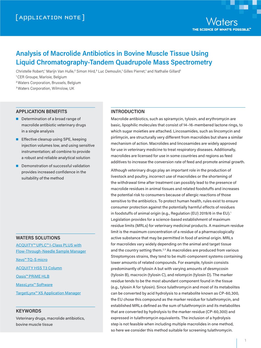 Analysis of Macrolide Antibiotics in Bovine Muscle Tissue Using Liquid Chromatography-Tandem Quadrupole Mass Spectrometry