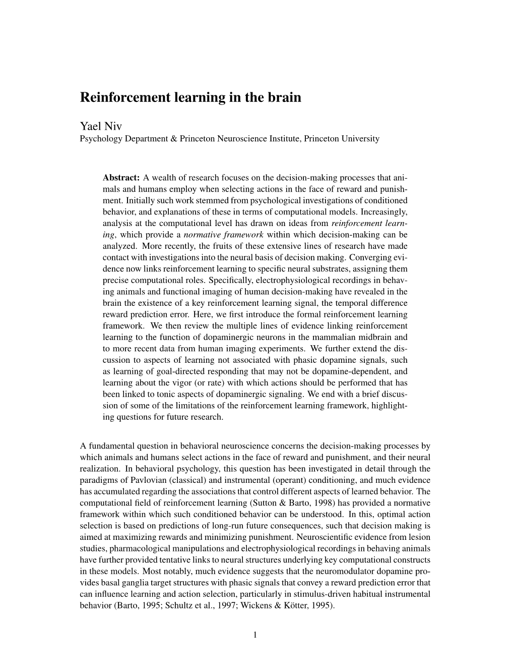 Reinforcement Learning in the Brain