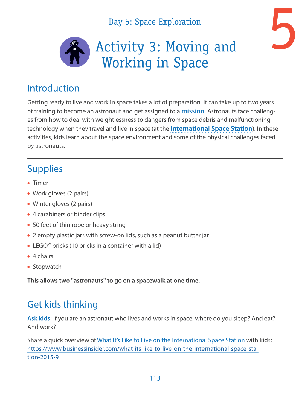 Moving and Working in Space"]