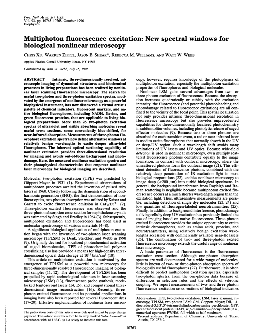 Biological Nonlinear Microscopy CHRIS XU, WARREN ZIPFEL, JASON B