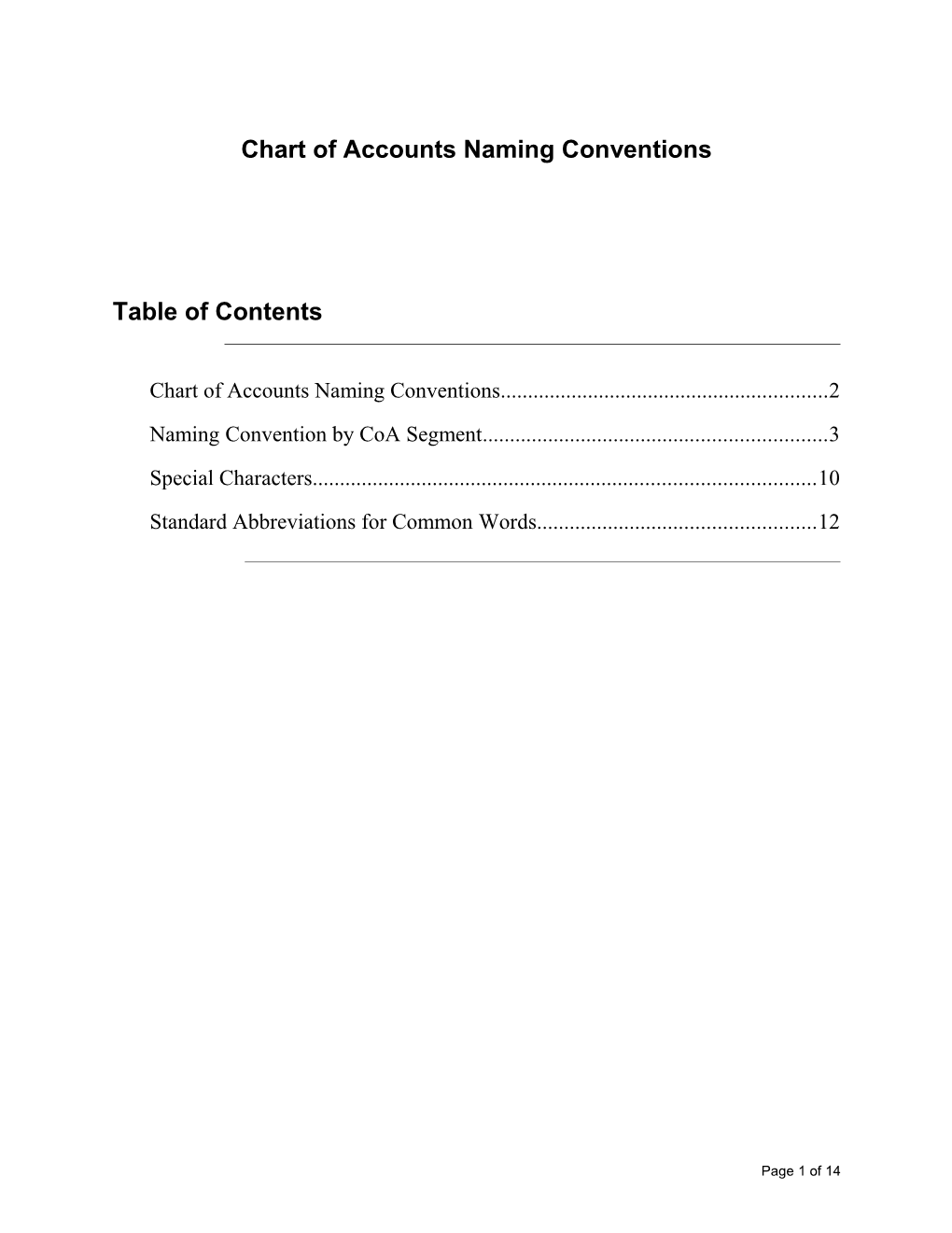 Chart Of Accounts Naming Conventions