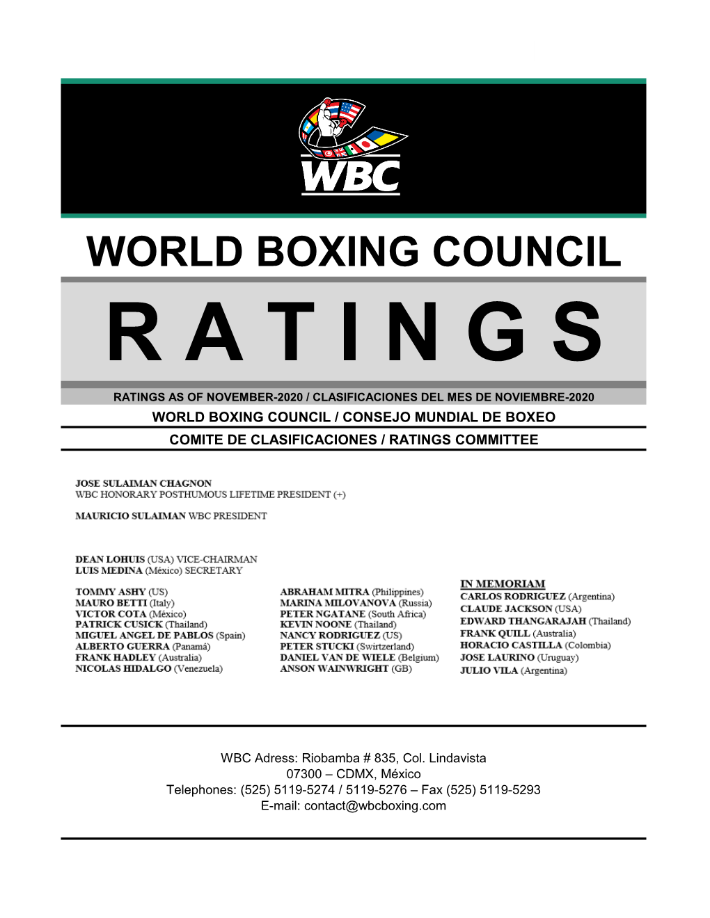 World Boxing Council R a T I N G S