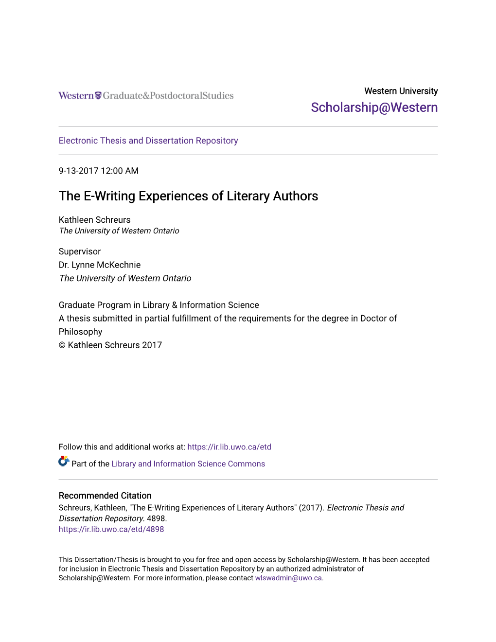 The E-Writing Experiences of Literary Authors