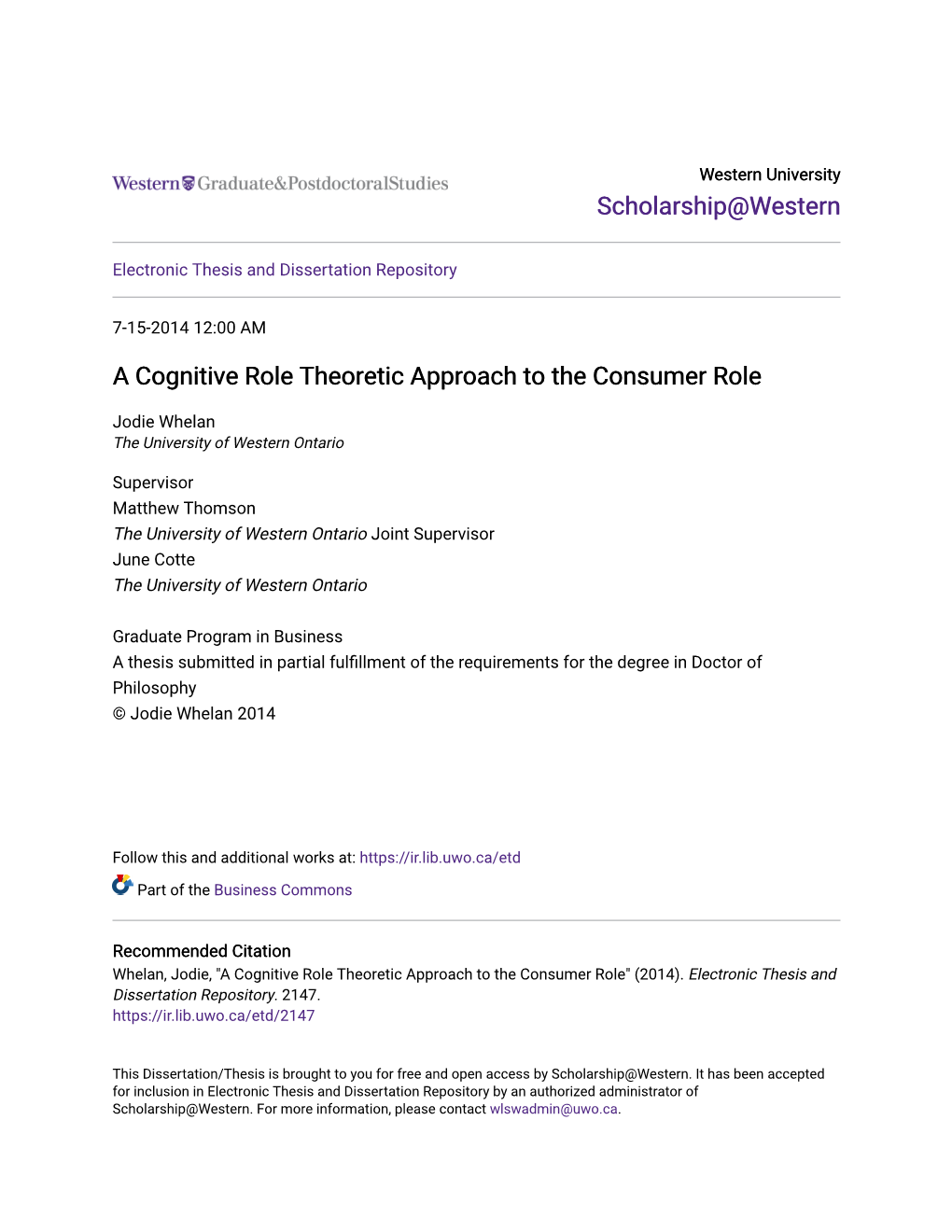 A Cognitive Role Theoretic Approach to the Consumer Role