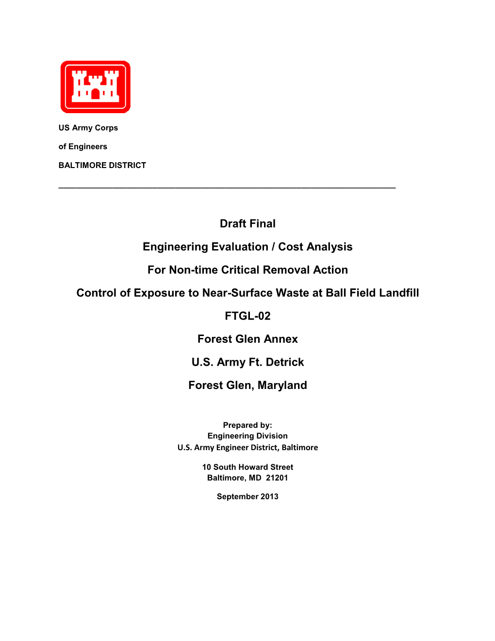 Draft Final Engineering Evaluation / Cost Analysis for Non-Time Critical Removal Action Control of Exposure to Near-Surface Wast