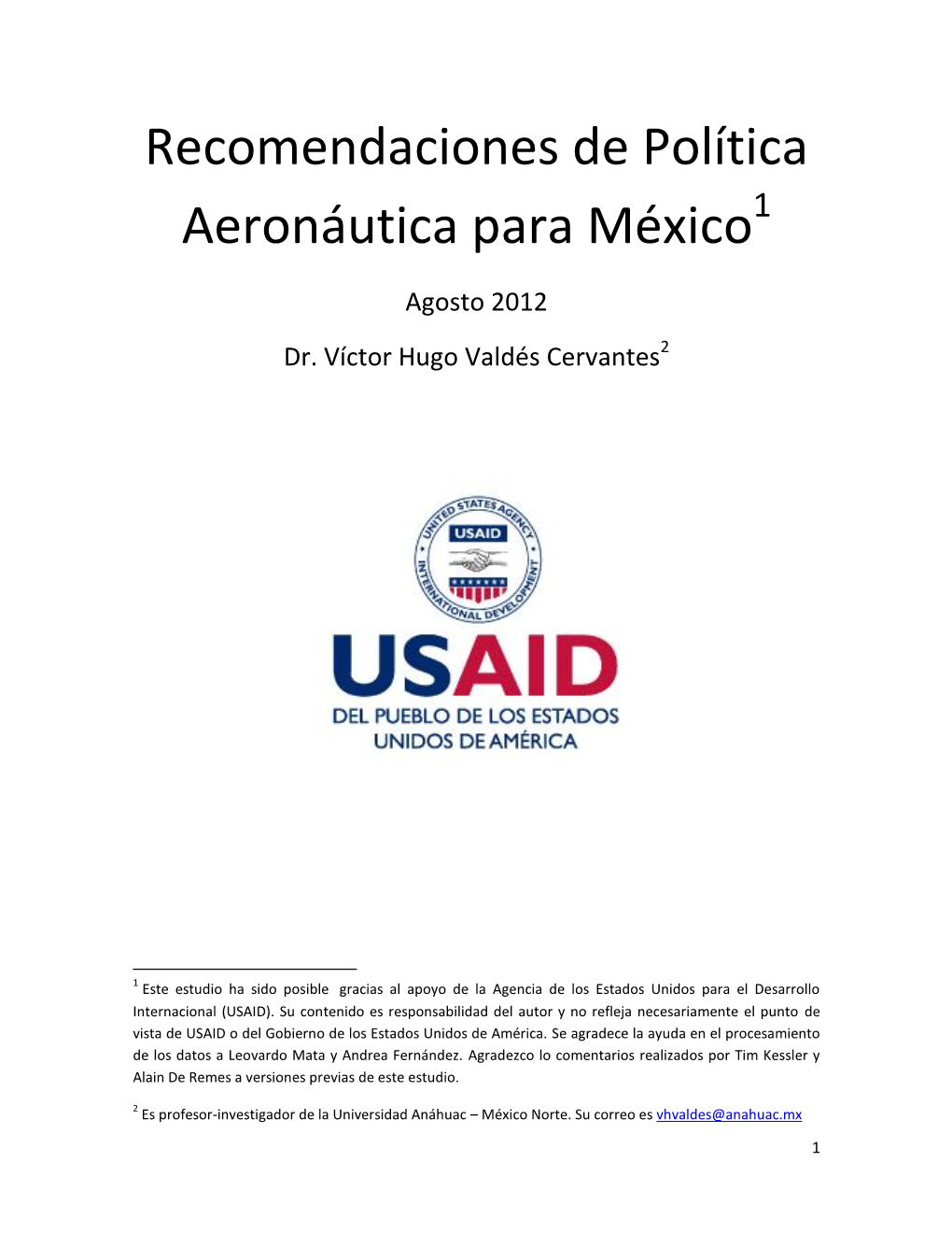 Recomendaciones De Política Aeronáutica Para México1