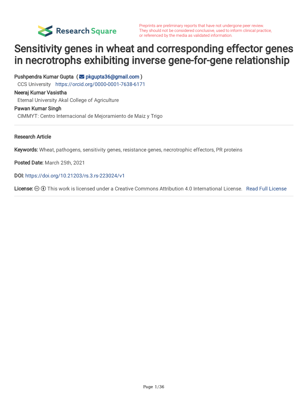 Sensitivity Genes in Wheat and Corresponding Effector Genes in Necrotrophs Exhibiting Inverse Gene-For-Gene Relationship