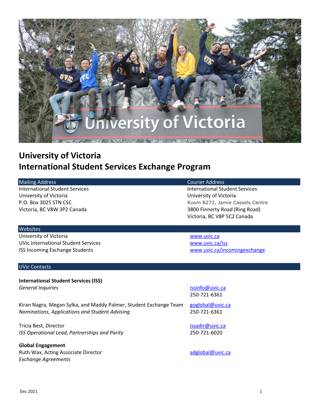 University of Victoria International Student Services Exchange Program