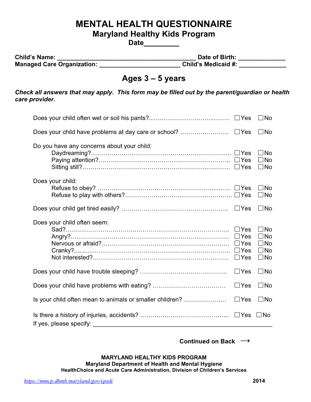 Mental Health Questionnaire