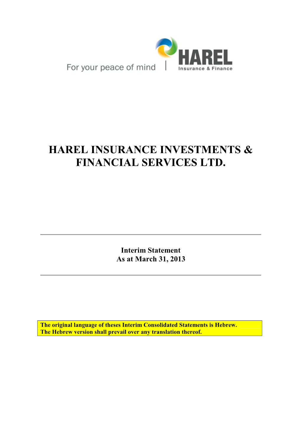 Harel Insurance Investments and Financial Services Ltd