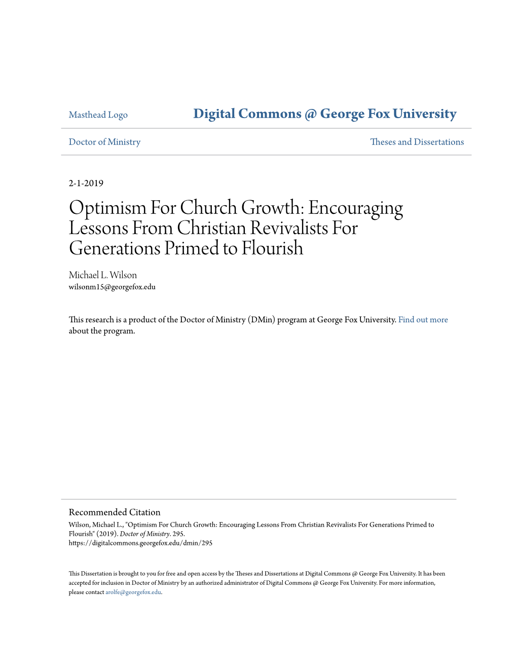 Optimism for Church Growth: Encouraging Lessons from Christian Revivalists for Generations Primed to Flourish Michael L