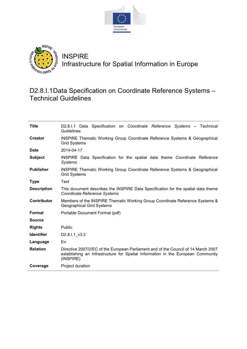INSPIRE Data Specification on Coordinate Reference Systems