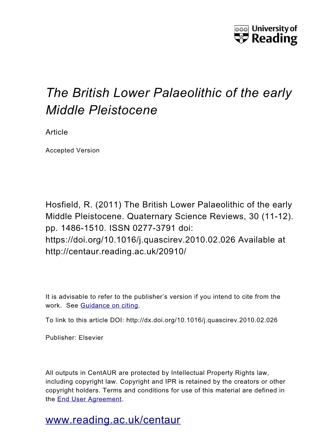 The British Lower Palaeolithic of the Early Middle Pleistocene