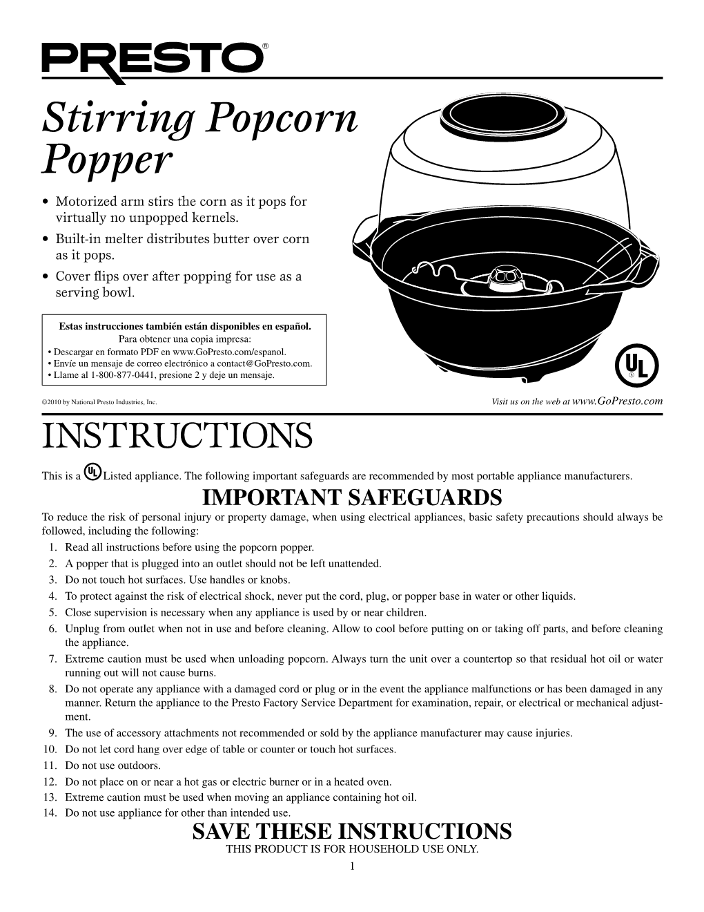 Stirring Popcorn Popper • Motorized Arm Stirs the Corn As It Pops for Virtually No Unpopped Kernels