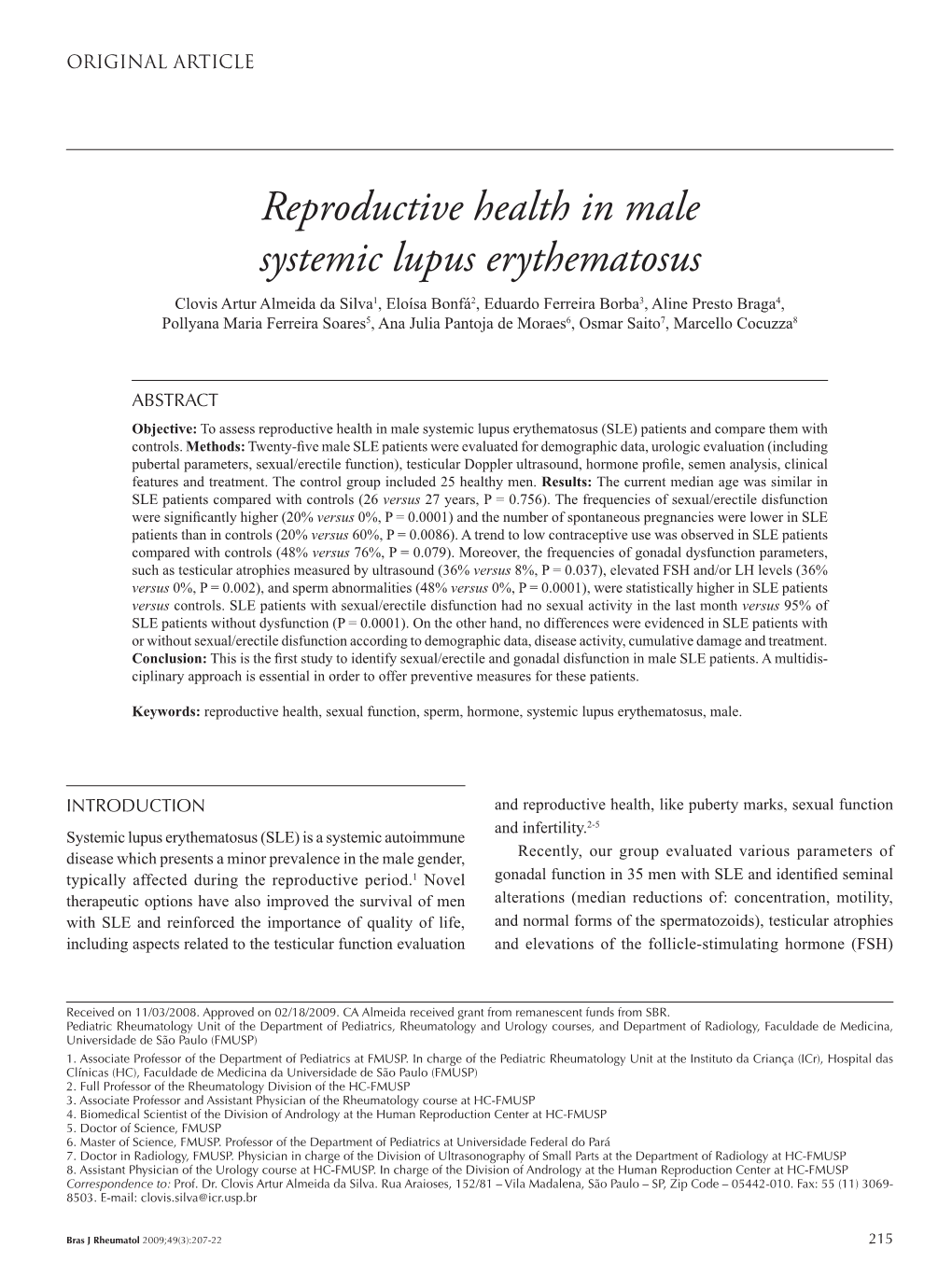 Reproductive Health in Male Systemic Lupus Erythematosus