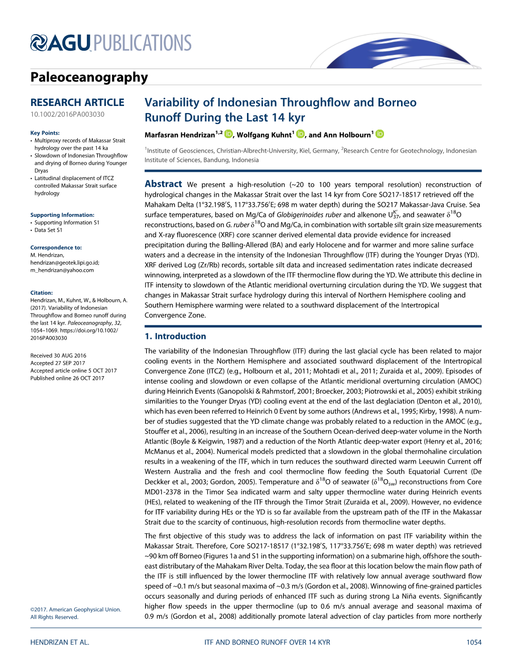 Variability of Indonesian Throughflow and Borneo Runoff During the Last