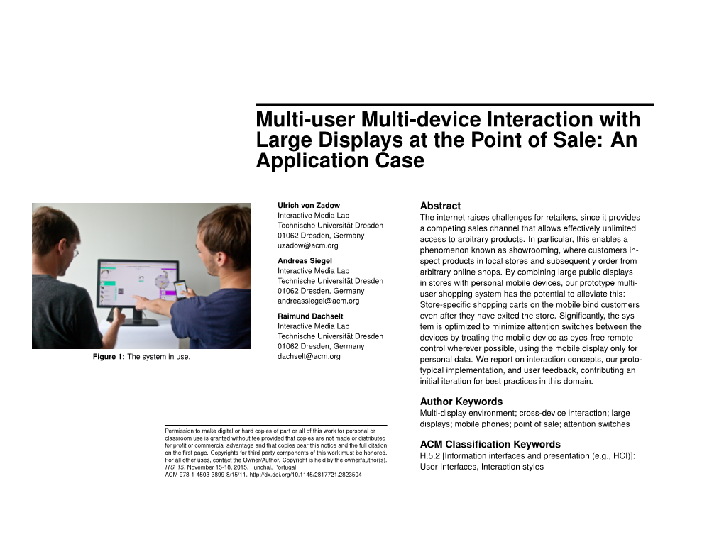 Multi-User Multi-Device Interaction with Large Displays at the Point of Sale: an Application Case