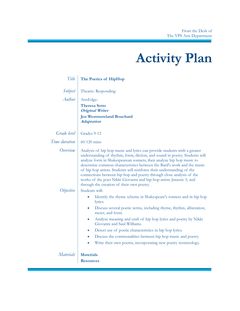 Activity Plan