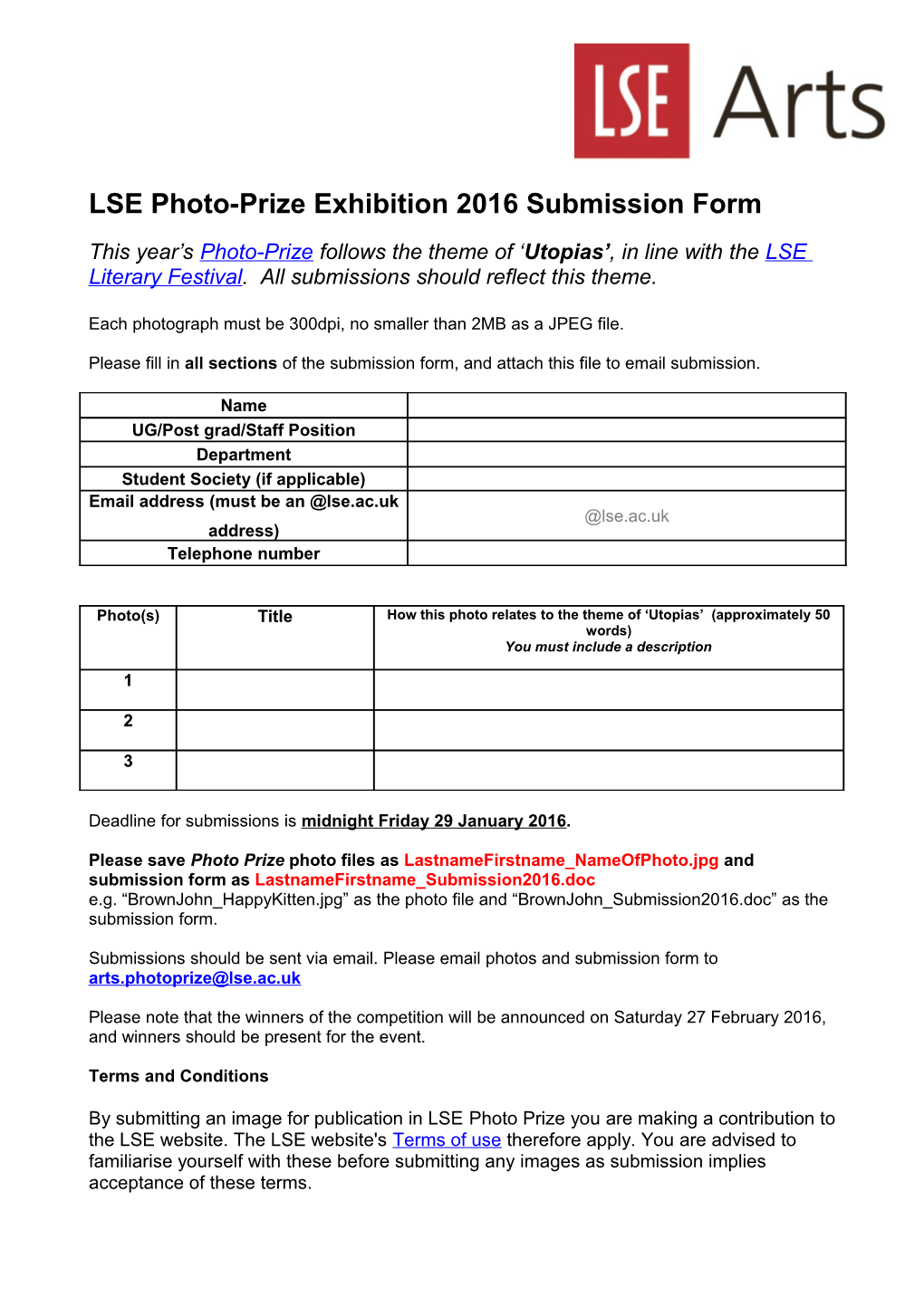 LSE Photo-Prize Exhibition 2016 Submission Form