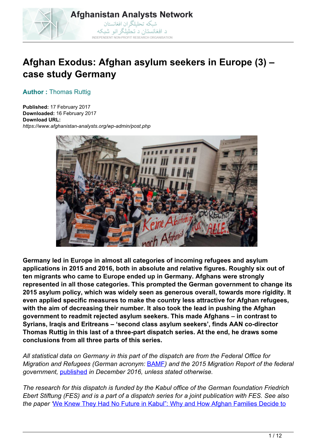 Afghan Asylum Seekers in Europe (3) – Case Study Germany