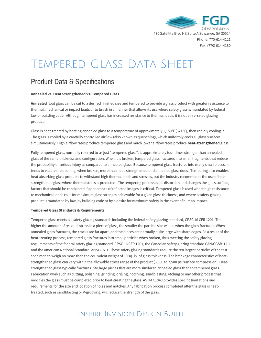 Tempered Glass Data Sheet Product Data & Specifications