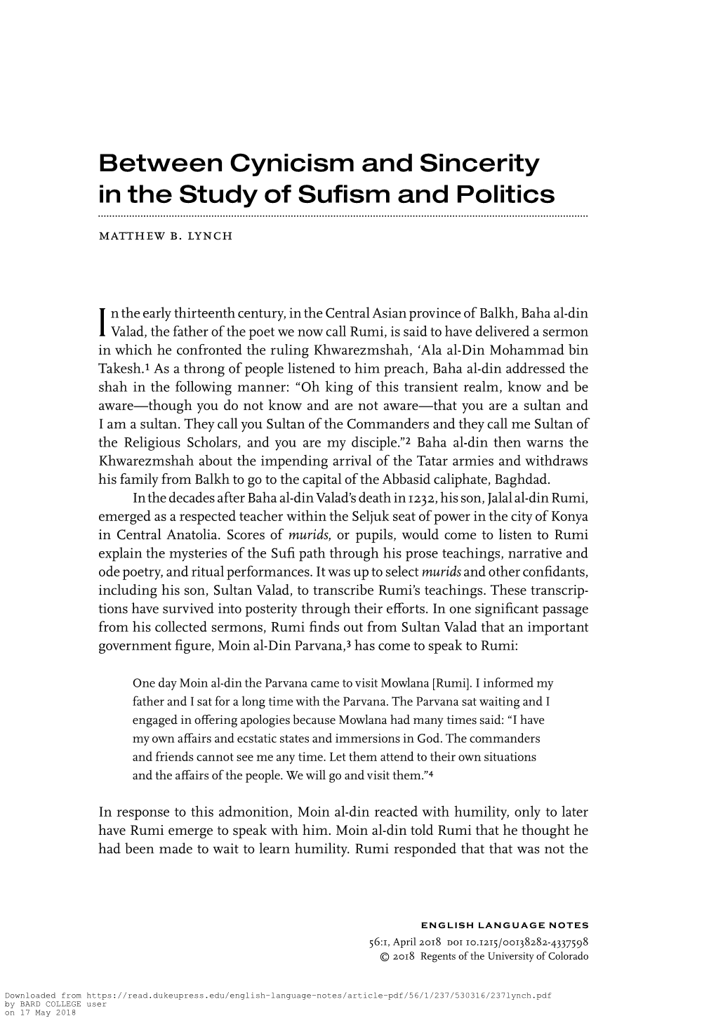 Between Cynicism and Sincerity in the Study of Sufism and Politics