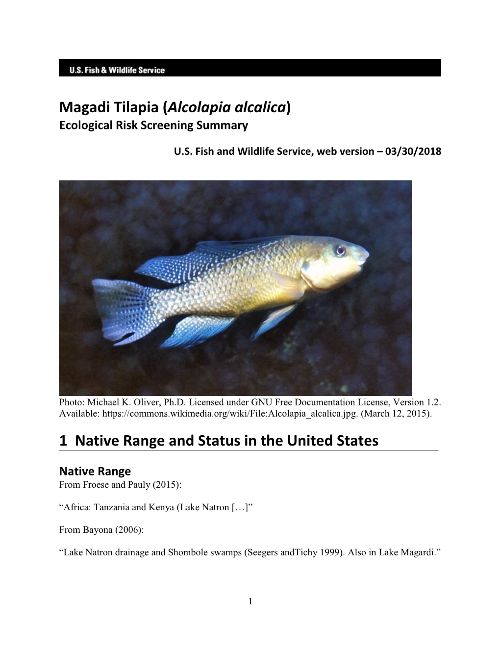 Alcolapia Alcalica) Ecological Risk Screening Summary